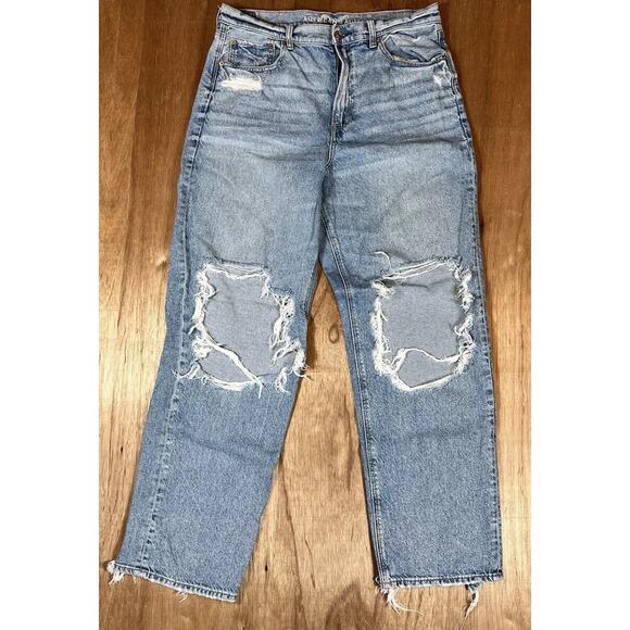 American Eagle Strigid Jeans Size 14 R Highest Rise Baggy Straight Distressed - Picture 1 of 16